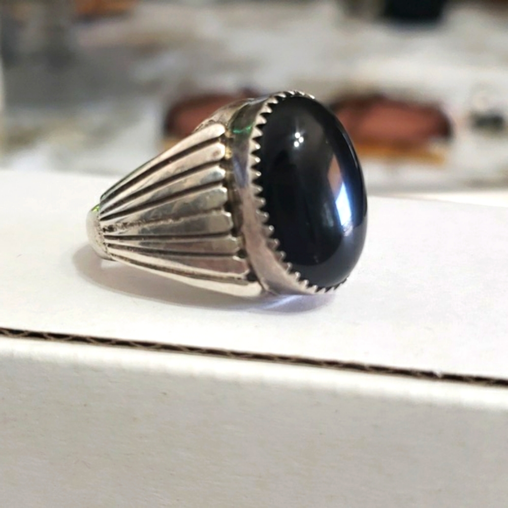 Sold NATIVE AMERICAN ONYX MAN STERLING WEDDING RING ENGAGEMENT STUNNING